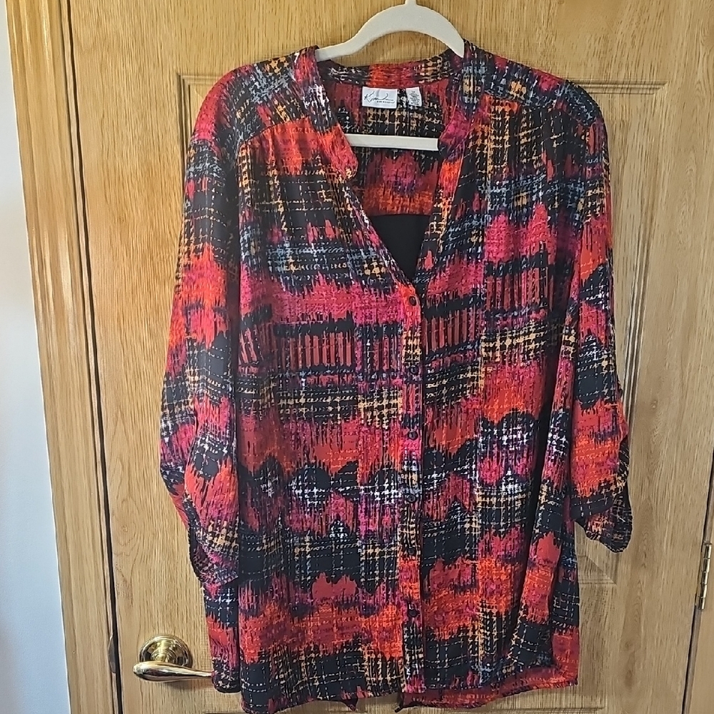 Kim Rogers Vibrant Red and Black Blouse